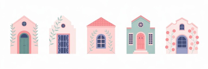 Pastel-hued miniature houses in a quaint village scene.