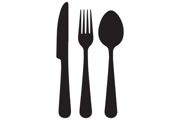 Simple black silhouette of a knife, fork, and spoon
