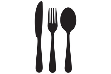 Simple black silhouette of a knife, fork, and spoon
