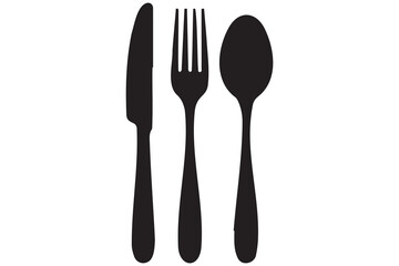 Simple black silhouette of a knife, fork, and spoon
