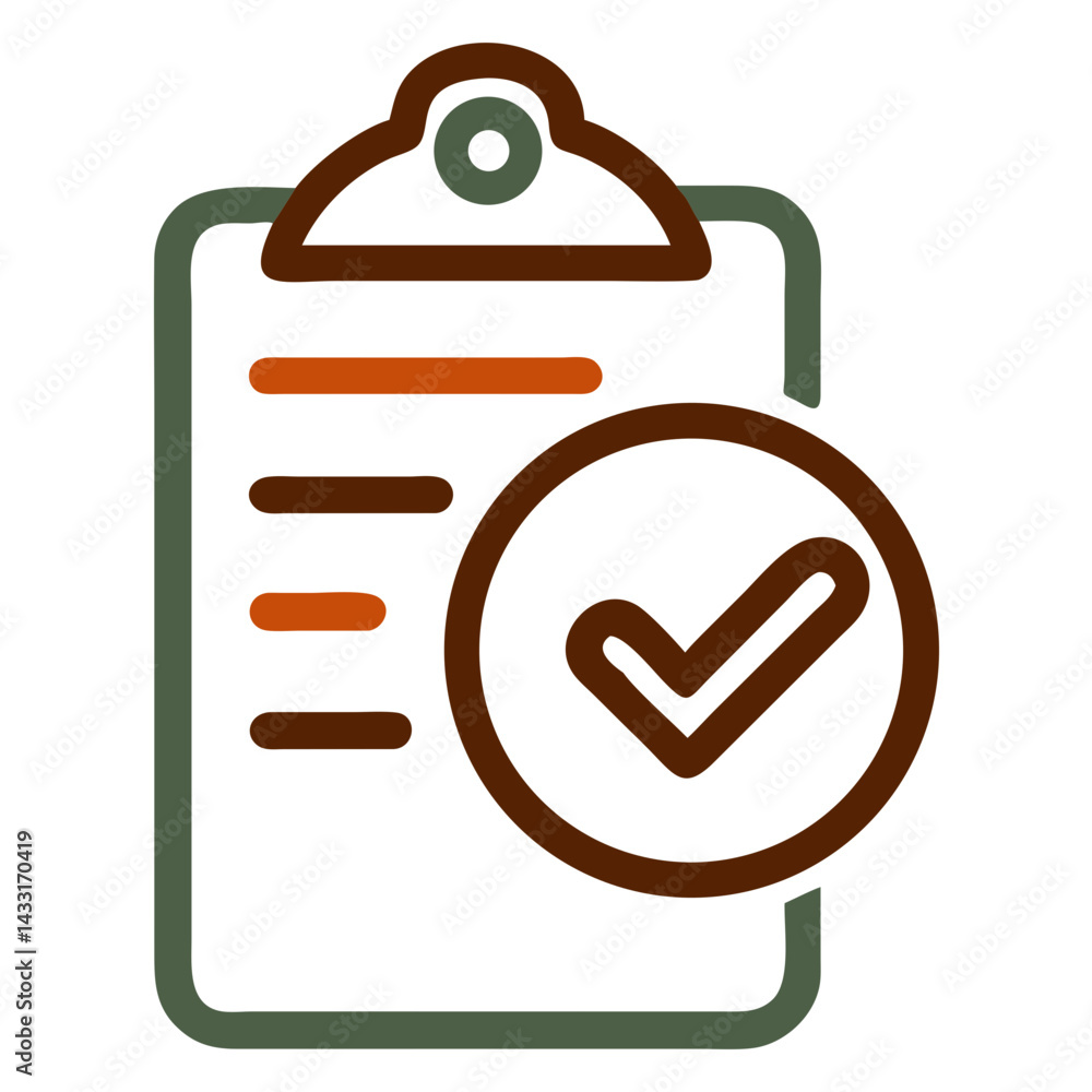 Poster checkmark on clipboard symbolizing approval and completion