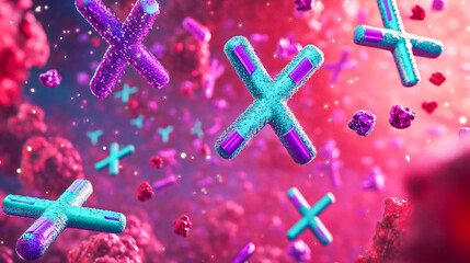 A highly detailed 3d rendering showing y-shaped antibodies floating in a cellular landscape