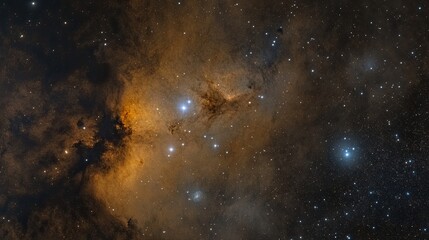 Obraz premium Orange and Brown Nebula in Dark Night Sky