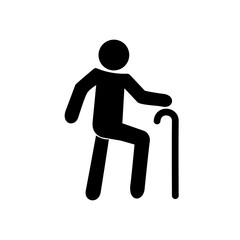 Elder person with cane on white background.