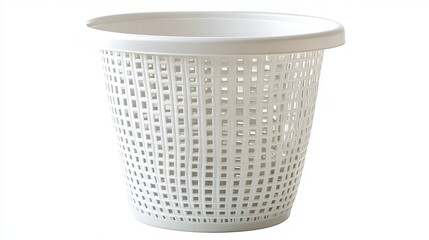 A circular plastic laundry hamper, isolated.
 