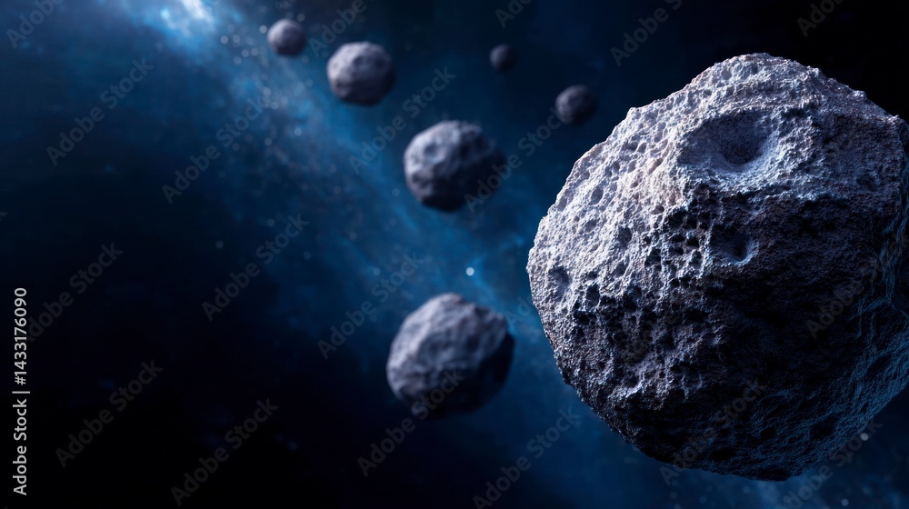 Aufkleber asteroids floating in deep space with galaxy background celestial concept