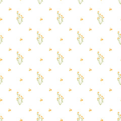 Seamless Pattern Featuring Minimalistic Yellow Flowers on White Background