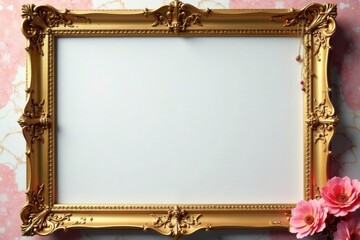 Frame with golden details on a marble background, sophisticated, upscale, high end