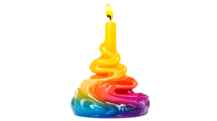 Colorful spiral candle with vibrant rainbow design
