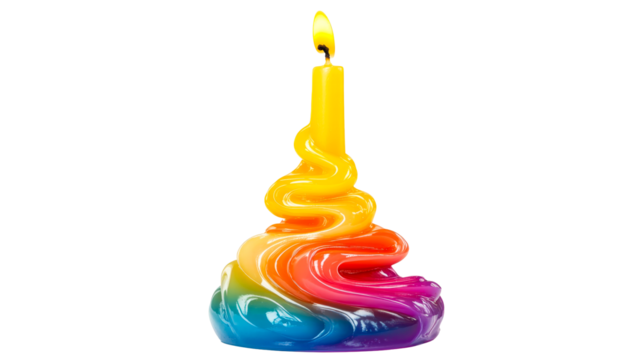 Colorful spiral candle with vibrant rainbow design