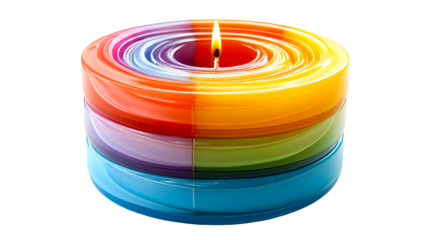 Colorful spiral candle with vibrant hues burning