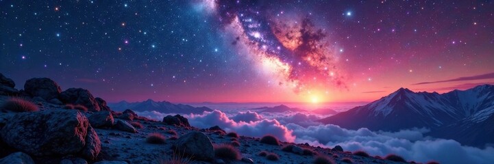 Fototapeta premium Galactic Landscape with Bright Constellations, space, nebula, cosmos