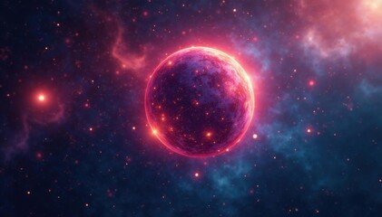 Glowing sphere drifting through interstellar gas and dust , space, glowing