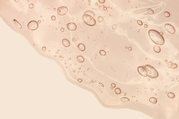 Cream gel peach pink beige transparent cosmetic sample texture with bubbles 