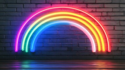 Rainbow Neon Sign on Brick Wall