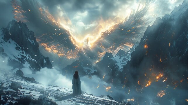 Infographic Book of Enoch blending futuristic elements noncanonical religious texts and Pseudepigrapha highlighting fallen angels and Nephilim in a hyper realistic style with space for annotations