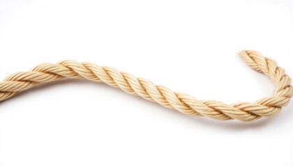 Beige rope curves gracefully against white background
