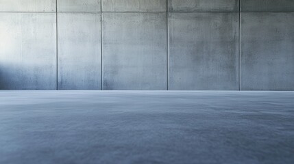 Minimalist concrete interior with smooth floor and textured walls, ideal for modern design backgrounds