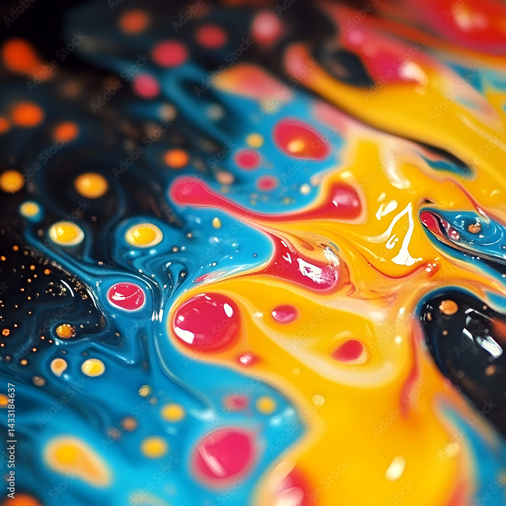 Poster colorful paint abstract: a dynamic and vibrant close-up showcases an array of swirling paint colors 