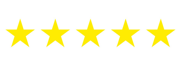 Star icon, Five Stars, Customer Rating and Feedback Icon, Quality Vector Symbol for Apps and Websites, Yellow five stars