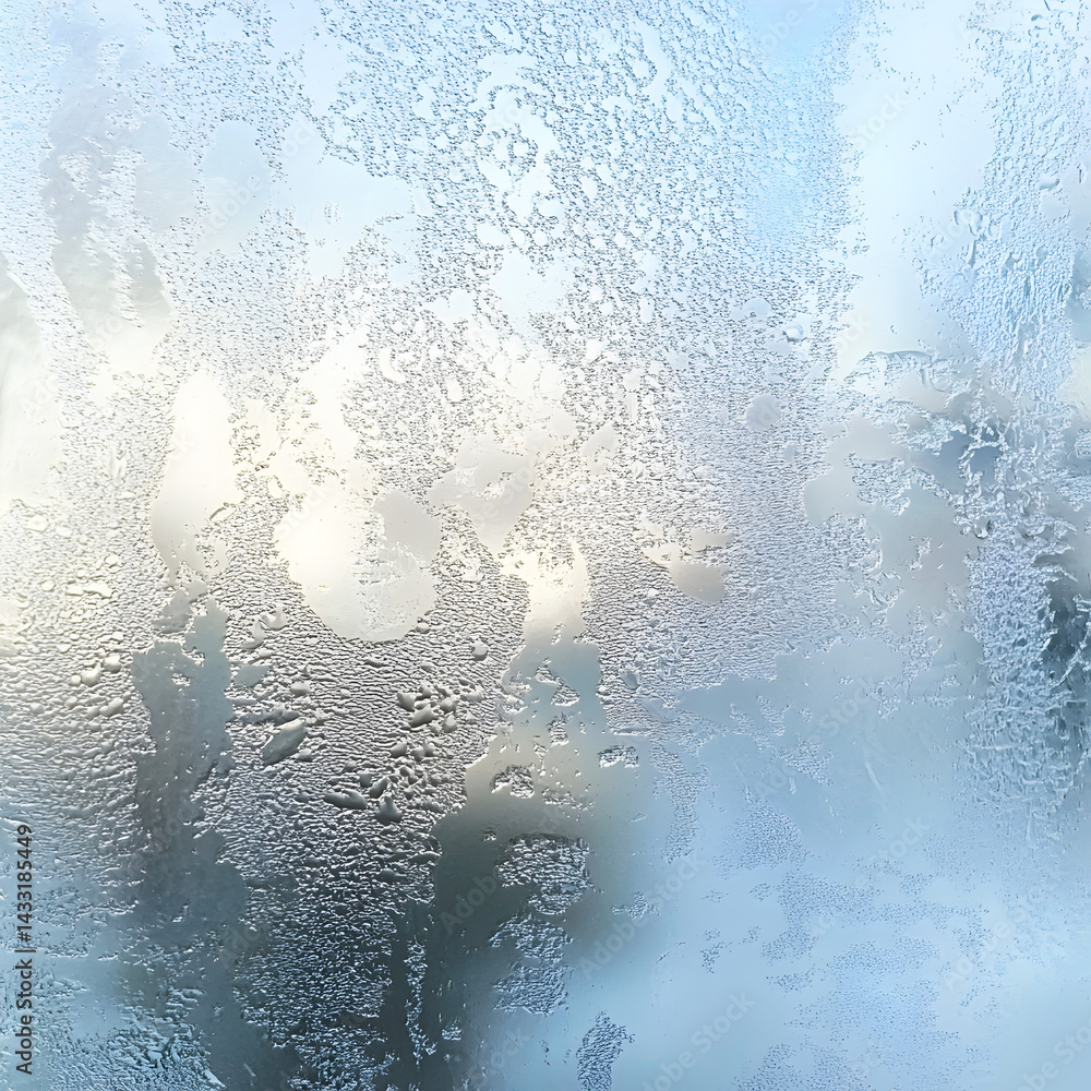 Poster frost-kissed windowpane: a frosty window pane with intricate ice patterns, capturing the essence of 