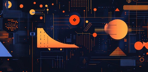 world telecommunication and information society day. geometric tech banner with circuit, technology, and future elements on a dark background. Technology future
