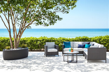 modern gray outdoor sectional sofa set with ocean view