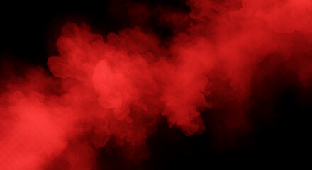 Red fog or smoke overlay isolated on transparent background. Toxic smoke steam explosion special effect. PNG Rising fog in red color. Smoke texture for creative graphic design and different projects