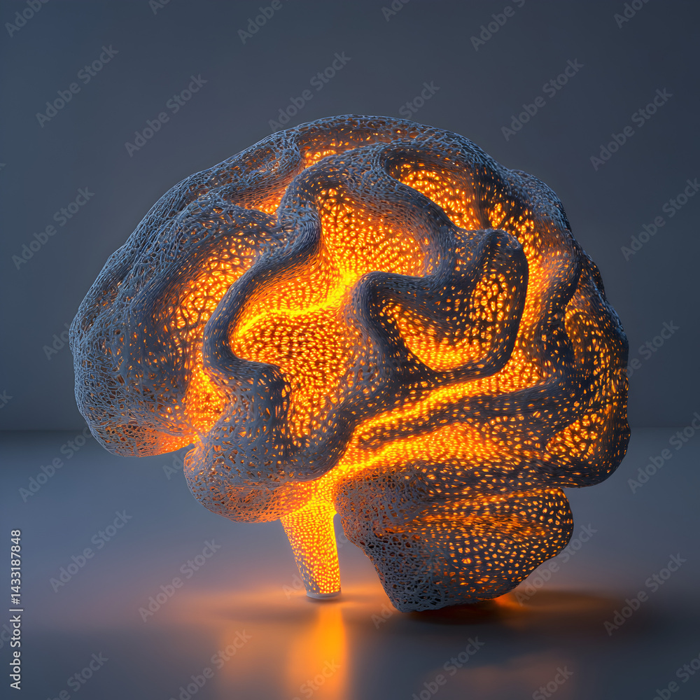Poster glowing brain: a captivating rendering illuminates the intricate structure of a human brain, evoking