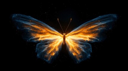 A cosmic butterfly nebula with symmetrical wings of multicolored gas, delicate structures spanning light-years