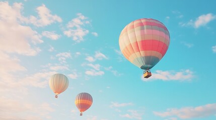 Fototapeta premium Pastel Hot Air Balloons Soaring in a Serene Sky
