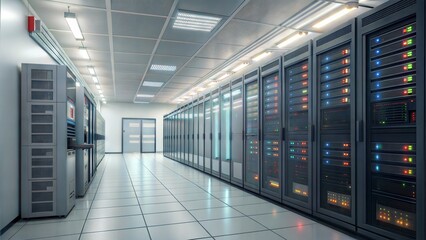 Fototapeta premium Modern Data Center Server Room with Network Infrastructure 