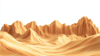 Desert landscape with rolling sand dunes and towe mountain peaks under bright sky in a vast arid environment