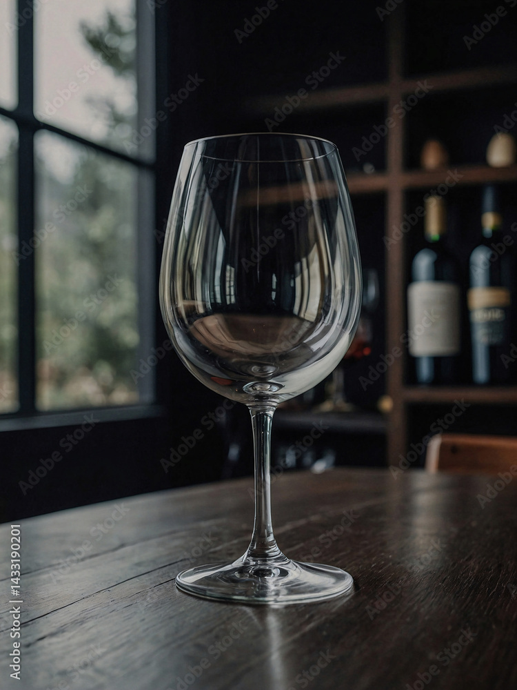 Poster minimalist image of an empty wine glass on a table.