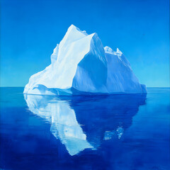 Obraz premium Majestic Iceberg in the Sea: An enormous iceberg, a sculpted marvel of frozen water, casts a reflection on the serene, deep blue sea below, showcasing a breathtaking natural spectacle.