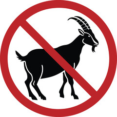 No Goats Allowed: A bold, graphic red circle with a diagonal red line striking through a black silhouette of a goat, signifying a strict prohibition. This graphic symbol is perfect for adding a clear. © MD.Kawsar Hossan