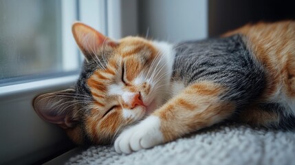 Cat curled up on radiator enjoys a warm, peaceful nap in cozy home setting