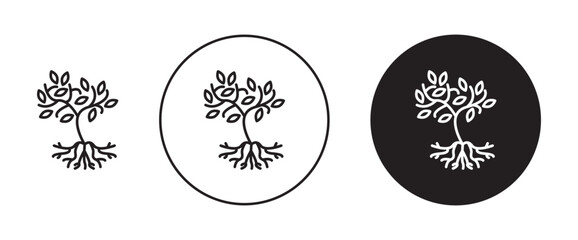 Fototapeta premium Tree with roots and leaves icon in flat style. Basic vector symbol illustration