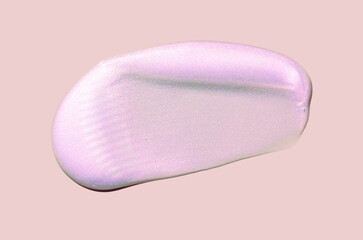 Cosmetic purple silver holographyc shimmering lotion oil gel texture on peach pastel background