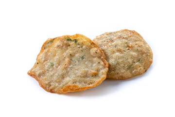 Tortillitas de camarones isolated on white background. Traditional spanish food