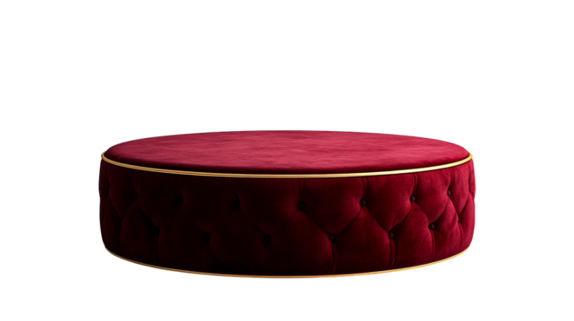 Elegant round velvet ottoman in rich red color