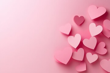 A collection of pink hearts scattered across a soft pink background