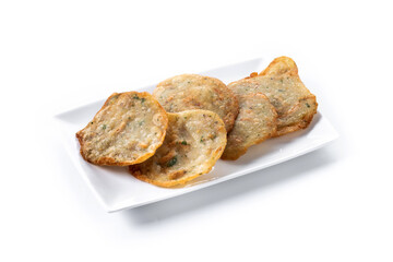 Tortillitas de camarones isolated on white background. Traditional spanish food