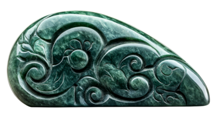 Carved green stone sculpture with intricate design