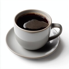 Fototapeta premium coffee cup on saucer with rich black coffee inside isolated on white background