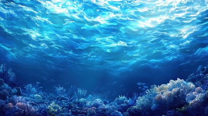 Ocean depths teeming with vibrant coral reefs.