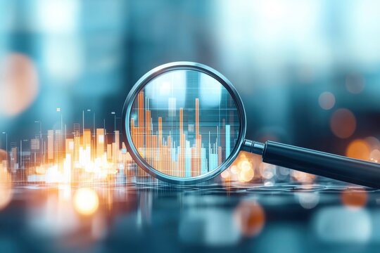 A magnifying glass focuses on colorful data visualizations, symbolizing analysis and insight in a digital environment. - Powered by Adobe