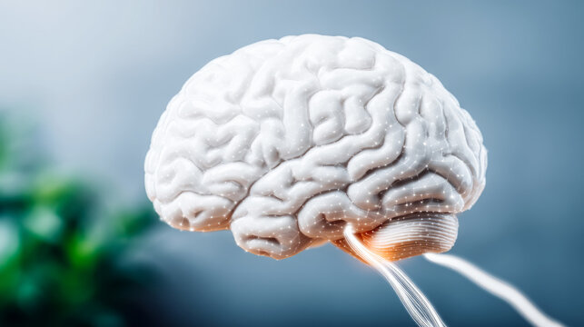 Digital brain with abstract ai concept and data stream visualization