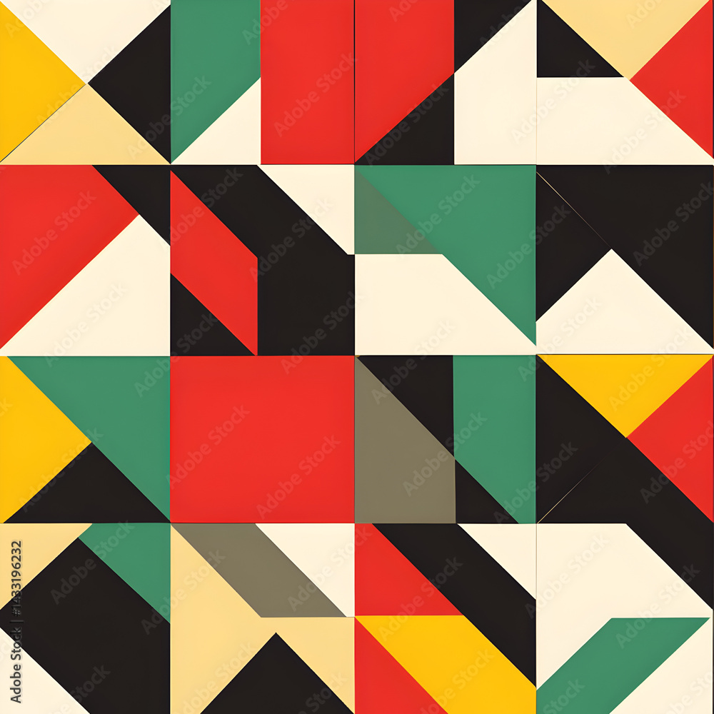 Poster geometric abstraction: a striking display of geometric shapes and bold color palette, the design inv