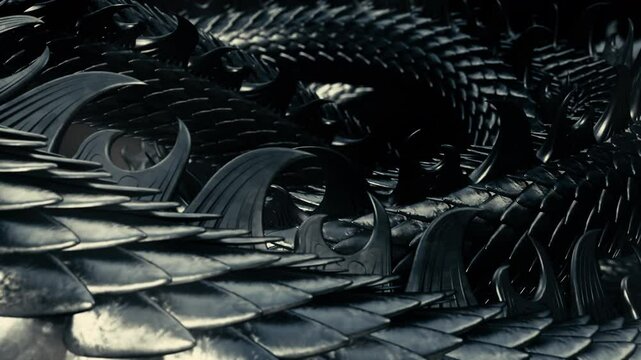 うごめく龍の体の3Dアニメーション ループ 黒龍